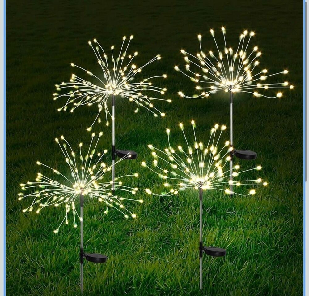4 pcs Solar Firework Lights LED Outdoor Waterproof Path Lawn Yard Garden Decor